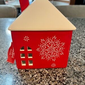 Holiday Time Red Holiday House Ceramic Candle Holder